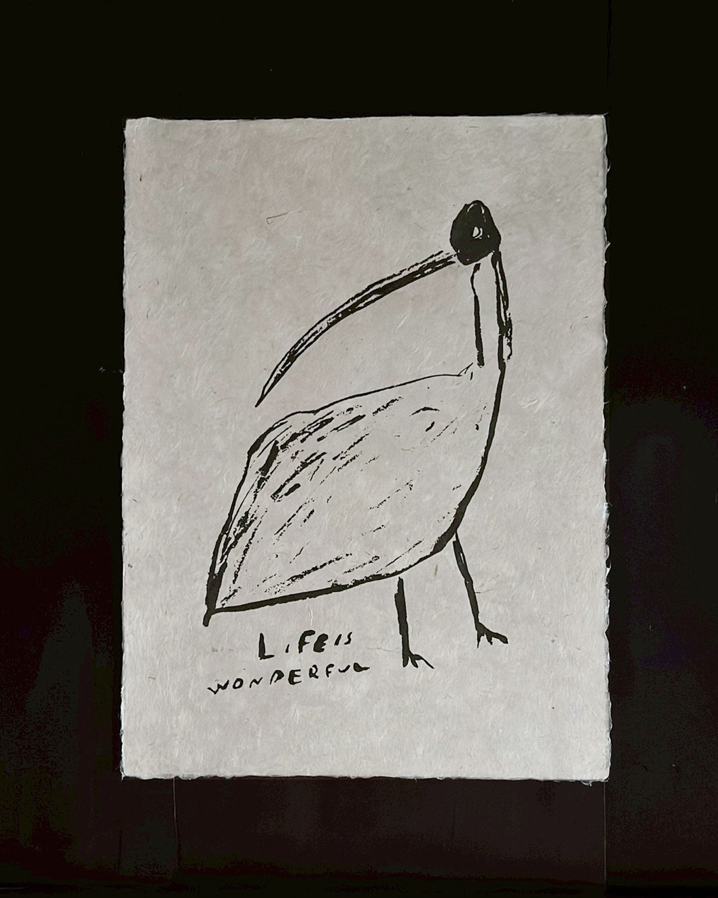 和紙絹印畫｜桃花鳥