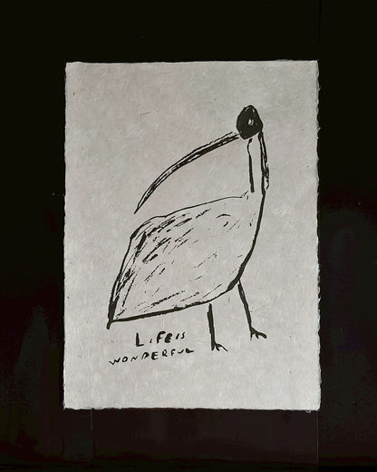 和紙絹印畫｜桃花鳥
